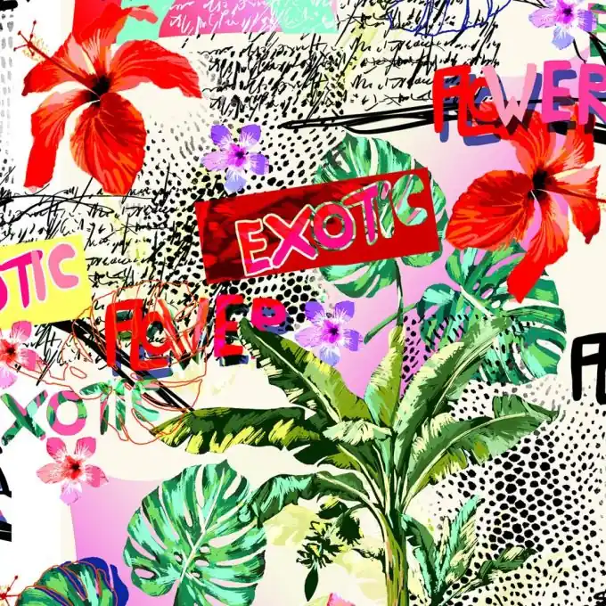 Stoff Charmeuse Bunt Orange Tropical Gratis Versand