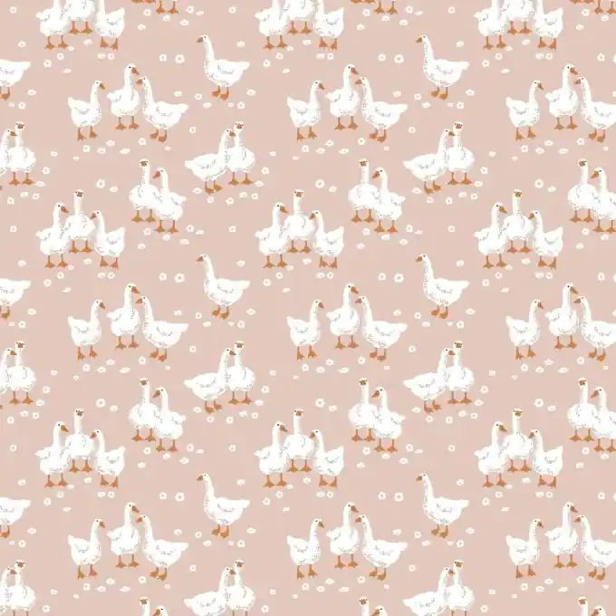 Beschichteter Baumwollstoff Gänse Blassrosa Neue Kollektion