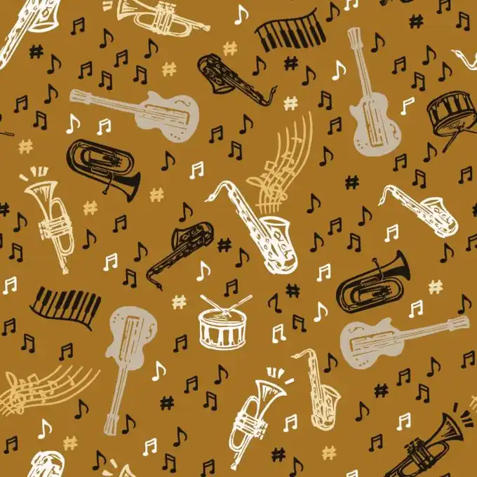 Premium Cretonne Musikinstrumente Ocker