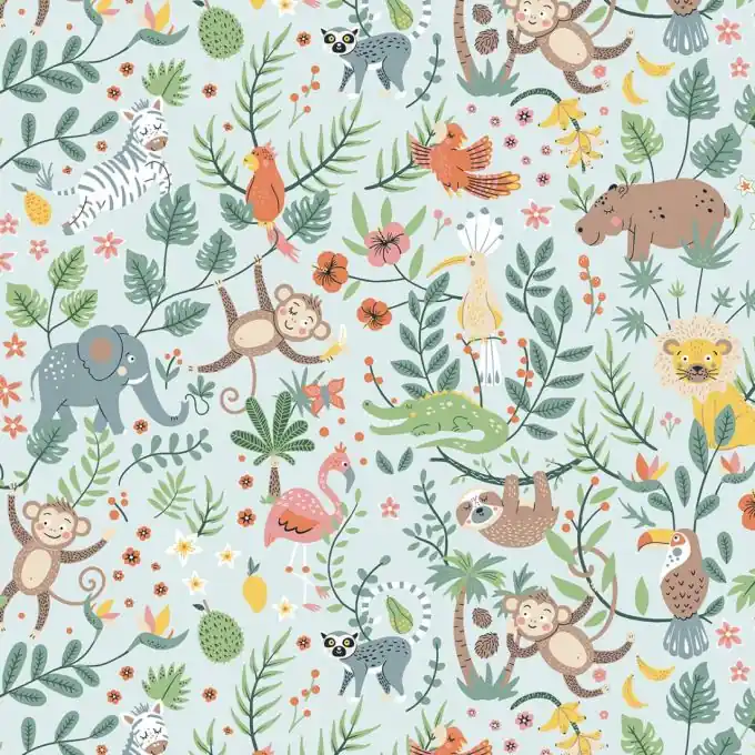 Cretonne Dschungel Himmelblau Rabatt