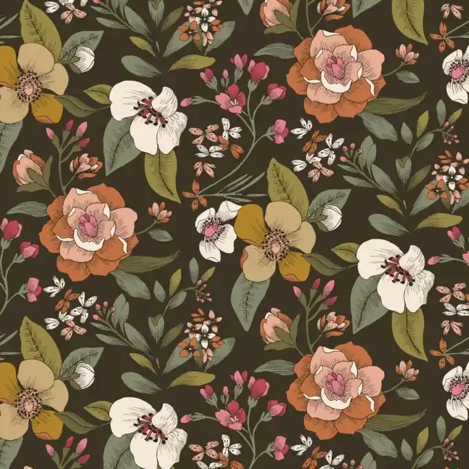 Mega-Angebot Baumwollstoff Blumen Vintage khaki