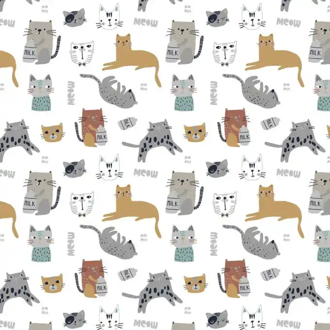 Cretonne Katzen Weiß Super-Preis