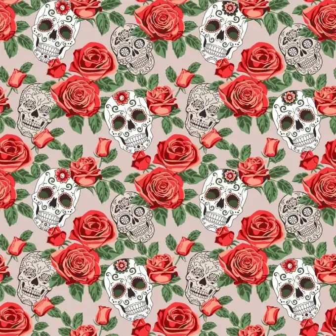 Cretonne Skulls Blumen Blassrosa Versand Am Gleichen Tag