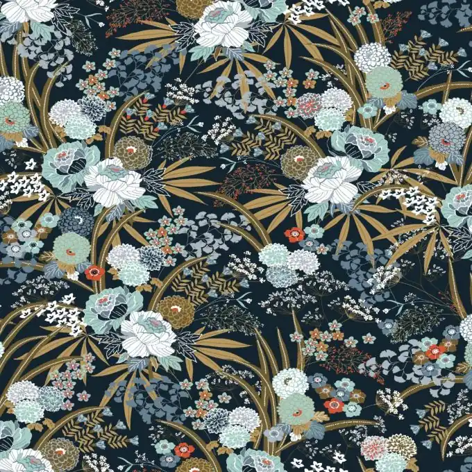 Gratis Versand Cretonne-Stoff Art-Deko Blumen indigo