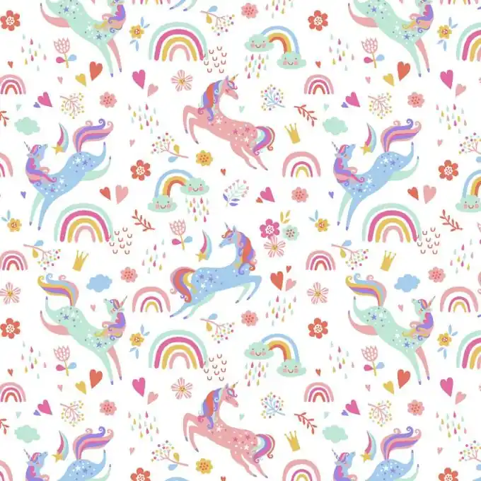 Baumwollstoff Einhörner Blau/Weiß Schnäppchen