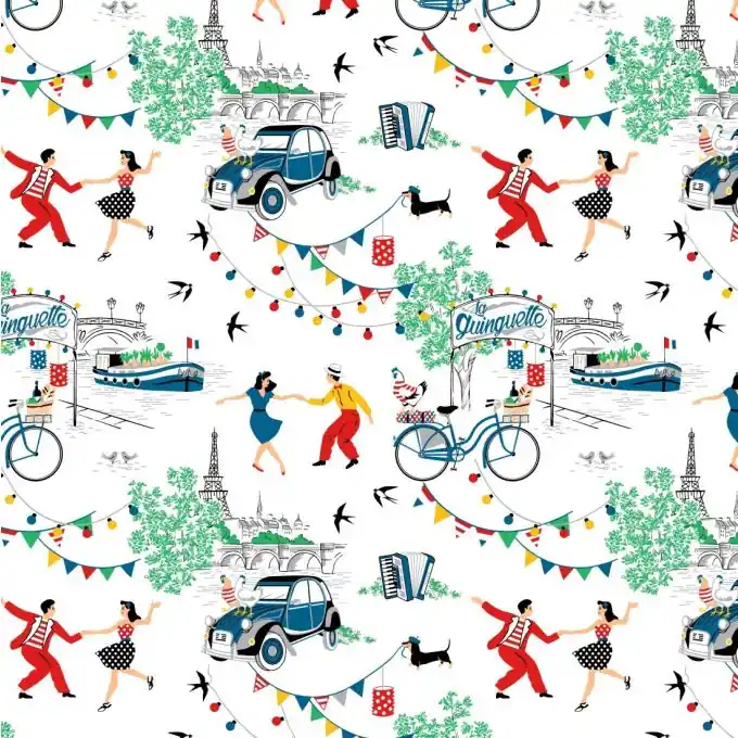 Cretonne Stoff Guinguette Weiß 150cm Breite Sale