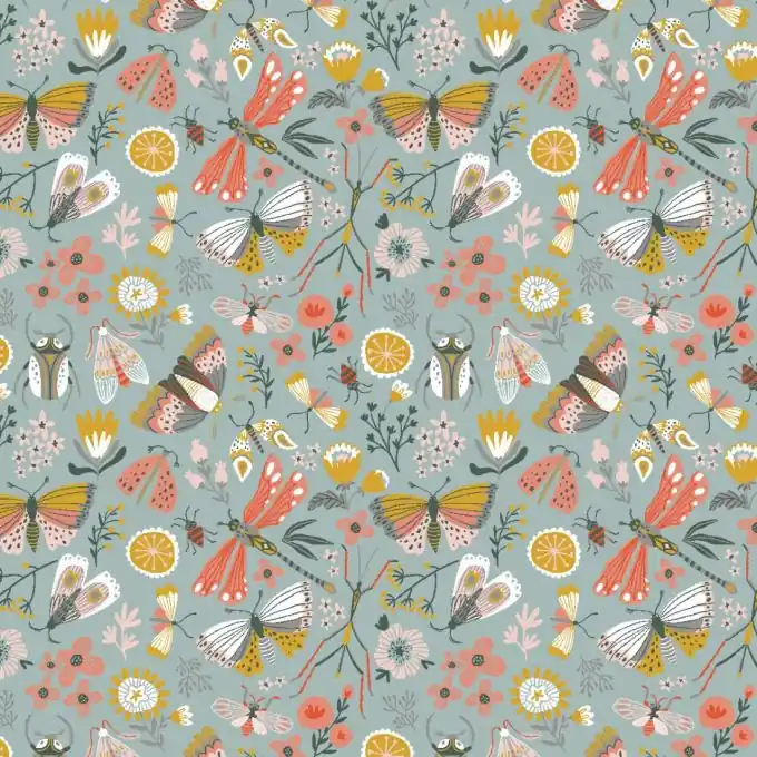 Bestseller Baumwollstoff Schmetterlinge Insekten Lindgrün