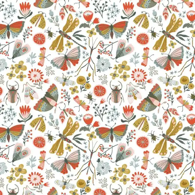 Baumwollstoff Schmetterlinge Insekten Weiß Jetzt Kaufen