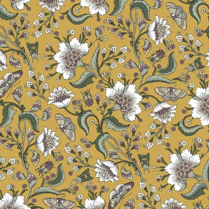 Cretonne Disteln Art Deco Ocker Zertifiziert