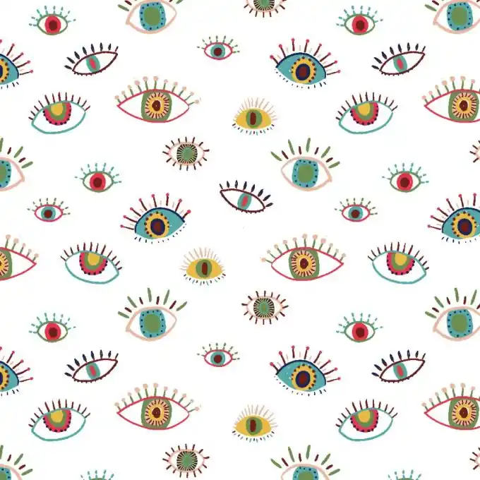 Knallerangebot Cretonne Stoff Weiß Bunte Augen 150cm Breite