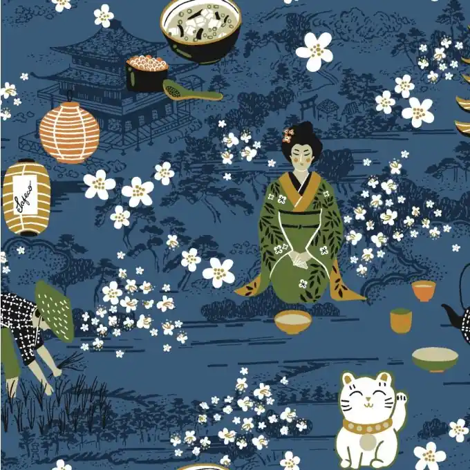 Cretonne Japan Dunkelblau Online Kaufen
