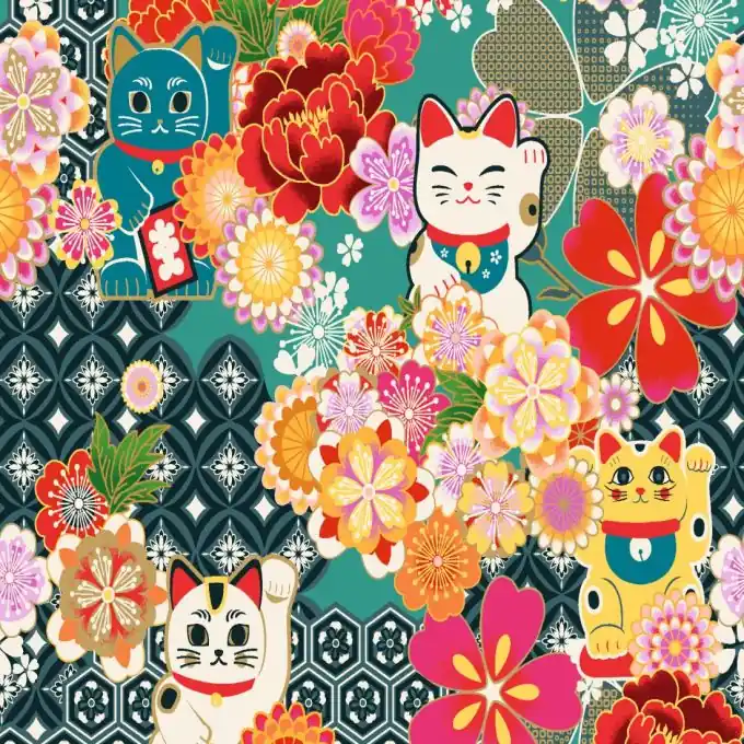 Preisreduziert Cretonne Lucky Cat Türkis