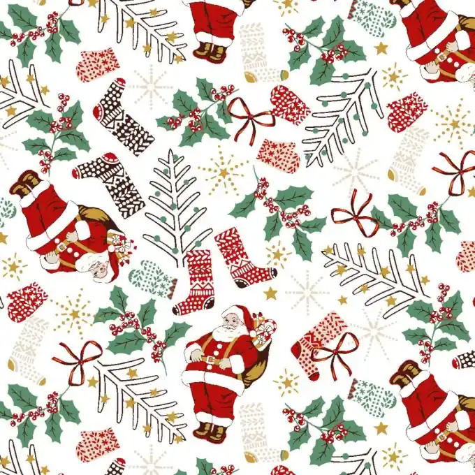 Premium Cretonne Weihnachtsmann Weiß