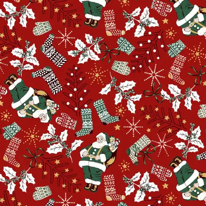 Top-Angebot Cretonne Weihnachtsmann Rot