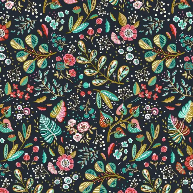 Beschichteter Baumwollstoff Schwarz Garten Bunt Knallerangebot