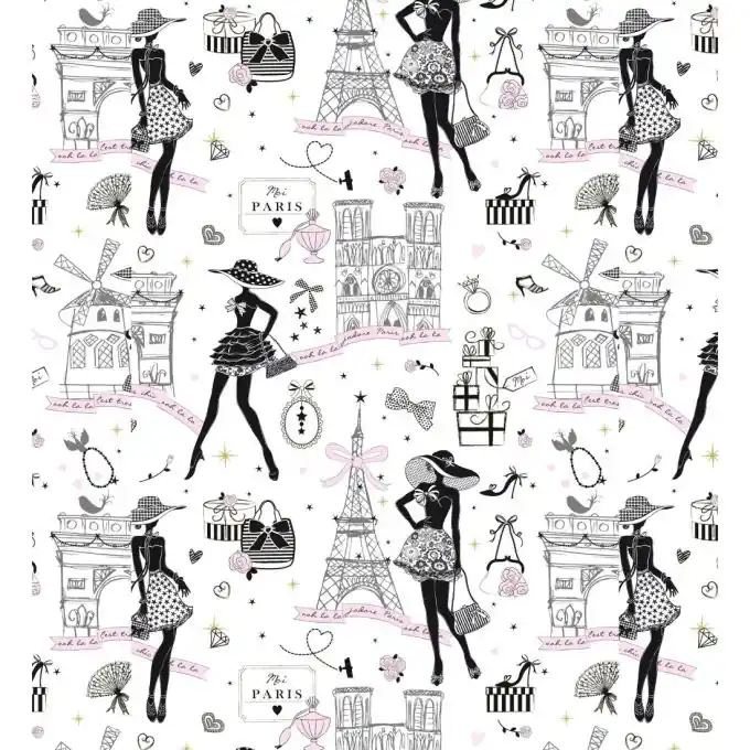 Beschichteter Baumwollstoff Paris Schwarz/Weiß Billig