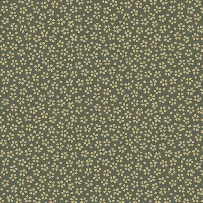 Aktuell Beschichteter Baumwollstoff Salbeigrün Blumen Ecru