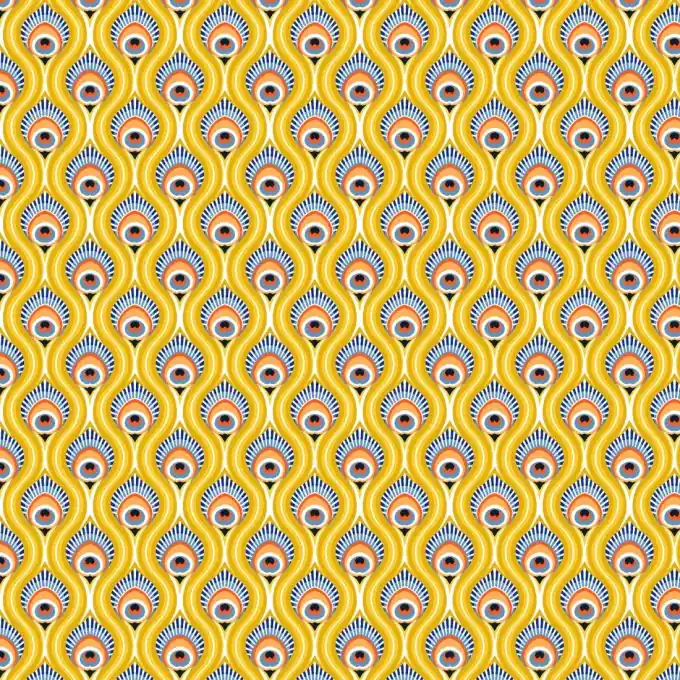 Beschichteter Baumwollstoff Gelb Pfauenfedern Gleich Bestellen