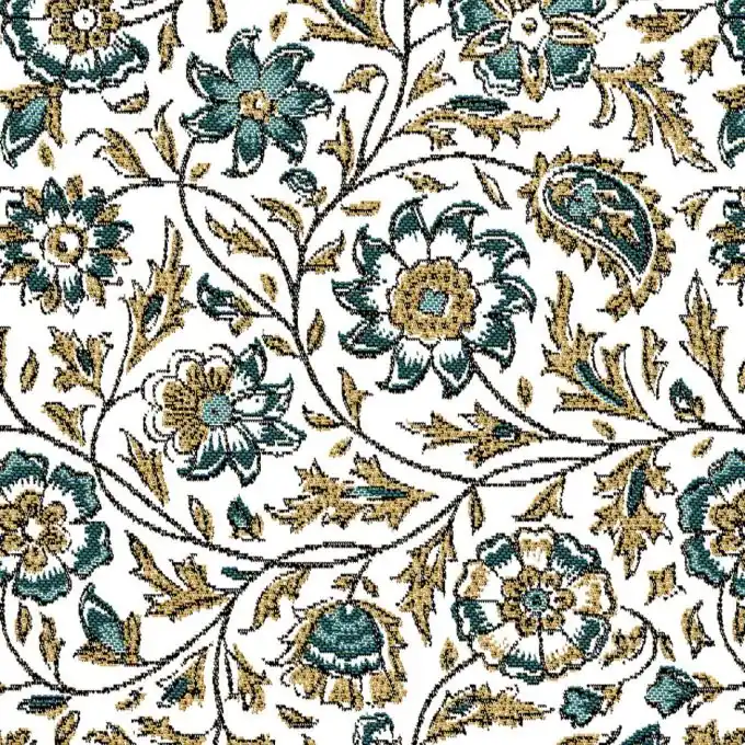 Handgefertigt Jacquard Stoff Indische Blumen Gandhi Smaragdgrün