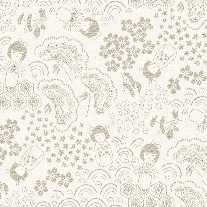 Sonderangebot Jacquard japanische Blüten Ecru