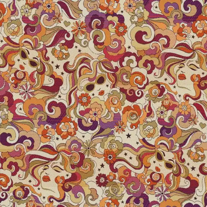 Jacquard-Stoff 70er Blumengesichter Fuchsia 140cm Breite Gratis Versand