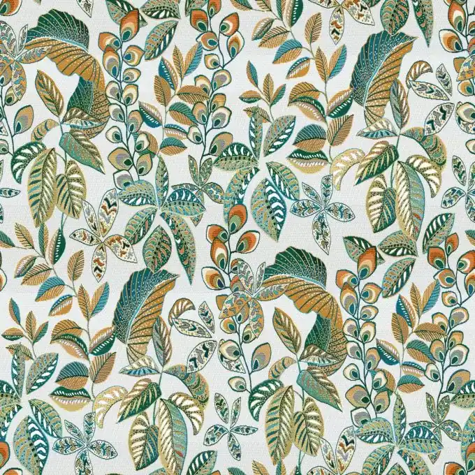 Jacquard Blätter Weiß/Grün Preisreduziert