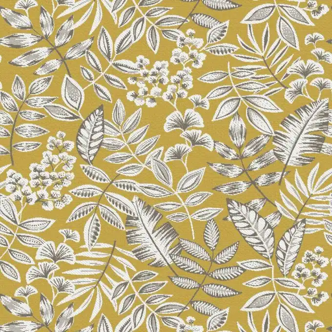 Rabatt Jacquard Gelb Blätter Ecru