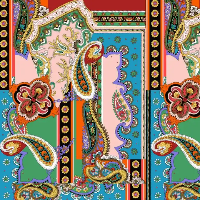 Popeline Viskose Patchwork Paisley Bunt Mengenrabatt