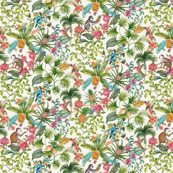 Köperstoff Baumwolle Dschungel Weiß Neu