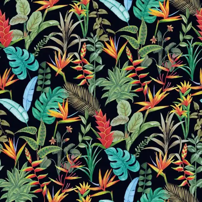 Jetzt Bestellen Outdoorstoff Blätter Bunt Schwarz