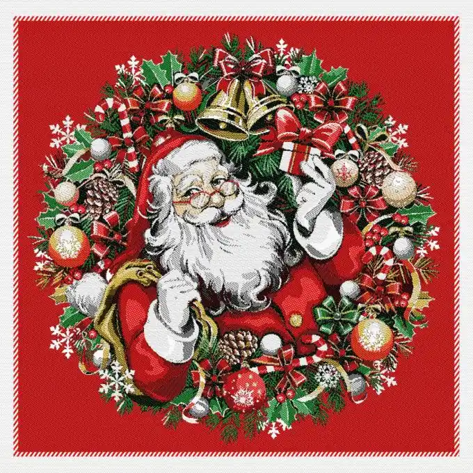 Geprüft Stoffabschnitt Jacquard Weihnachtsmann Rot