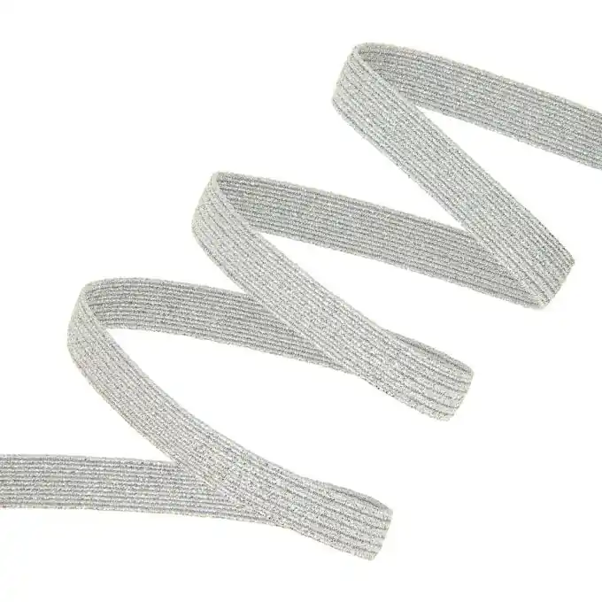 Geflochtenes Gummiband flach 9,5 mm Silbern Günstig