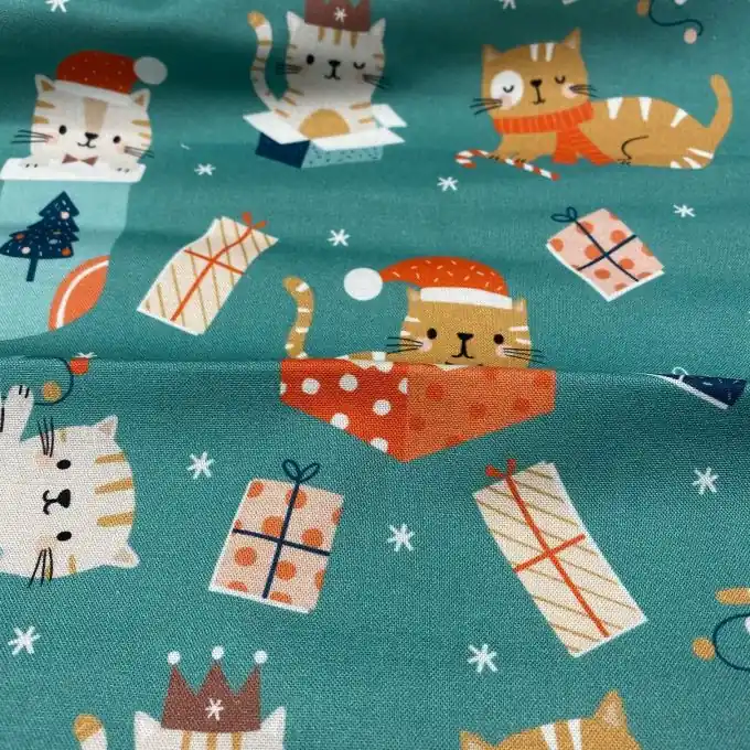 Baumwoll-Popeline Dashwood blau Weihnachtskatzen Jetzt Zugreifen