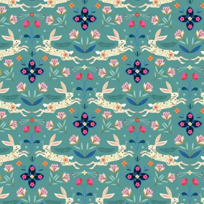 Sonderangebot Popeline Baumwolle Dashwood blau Hasen Blumen