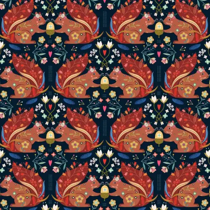 Baumwollpopeline Dashwood Nachtblau 110cm Liebende Eichhörnchen Direktkauf