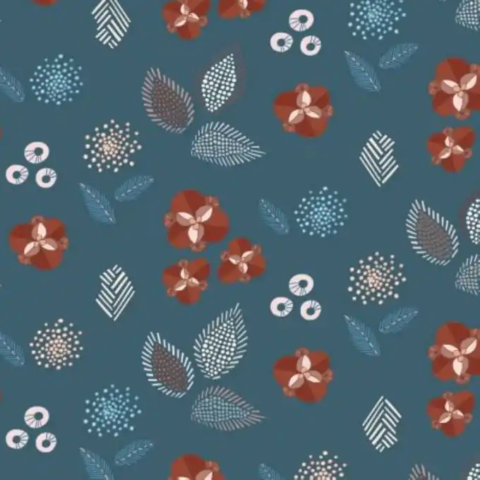 Baumwoll-Popeline Blau Petrol Blumenmuster 110cm Dashwood Markenware