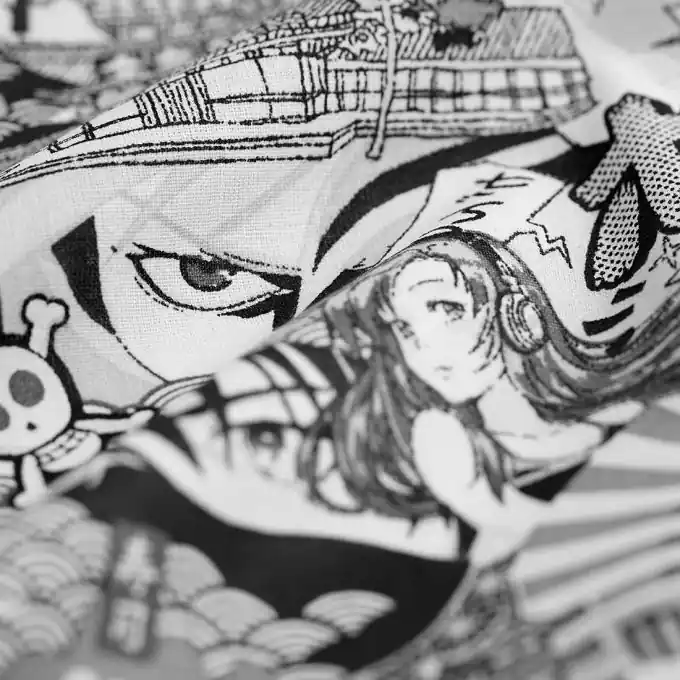 Cretonne-Stoff Manga kawaii schwarz-weiß Beliebt