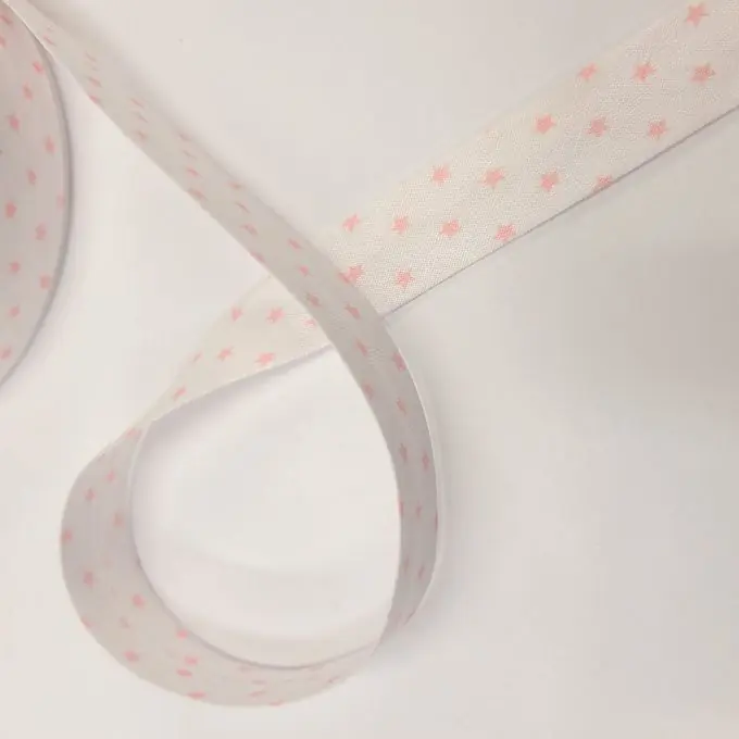 Schrägband aus Baumwolle weiß mit rosa Sternen Hochwertig