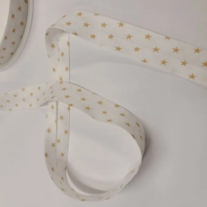 Geld-Zurück-Garantie Schrägband aus Baumwolle weiß mit beigen Sternen