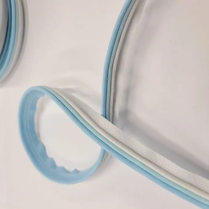 Schneller Versand Schrägband mit drei Stoffen 15 mm weiß blau