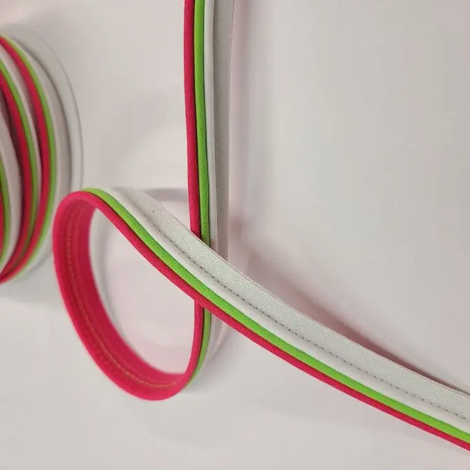 Schrägband mit drei Stoffen 15 mm weiß grün rosa Sale