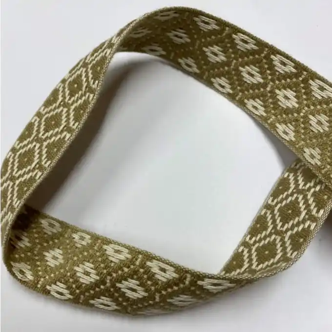 Weltweiter Versand Gurt Baumwolle Akryl ethnisches Muster 30 mm beige