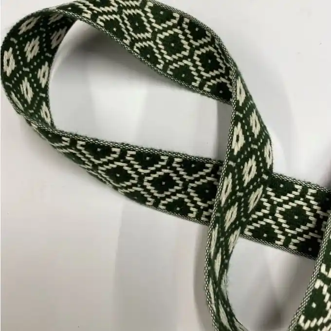 Hochwertig Gurt Baumwolle Akryl ethnisches Muster 30 mm tannengrün