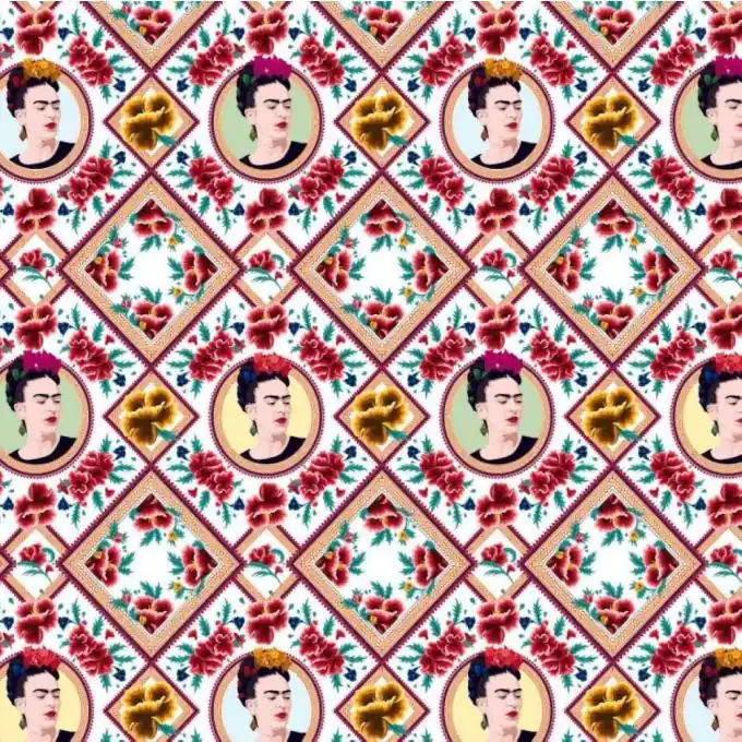 Baumwollstoff Frida Kahlo Karos bunt Neu