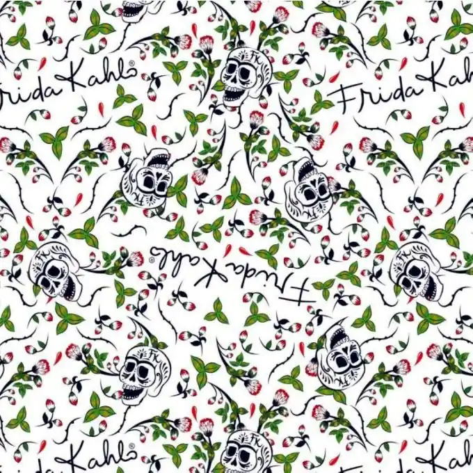 Schneller Versand Baumwollstoff Frida Kahlo Totenköpfe bunt