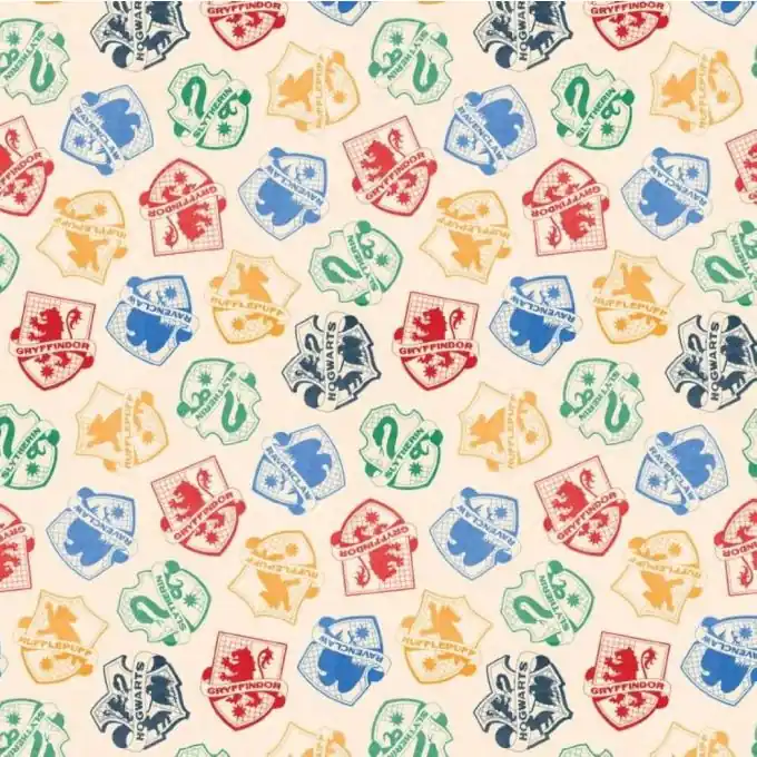 Bestpreis Baumwollstoff Harry Potter Häuserwappen beige