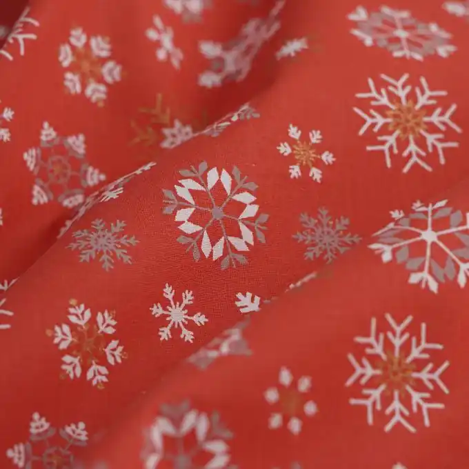 Garantierte Lieferung Baumwollstoff Weihnachten Schneeflocken gold rot