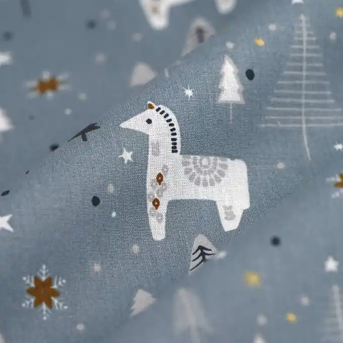 Cretonne-Stoff Weihnachten am Nordpol grau Geprüft