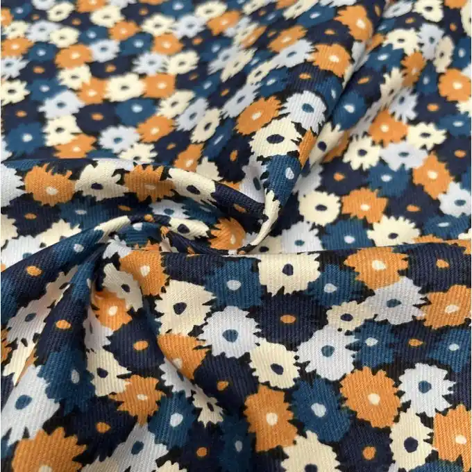 Baumwoll-Köper Blumen blau Schneller Versand