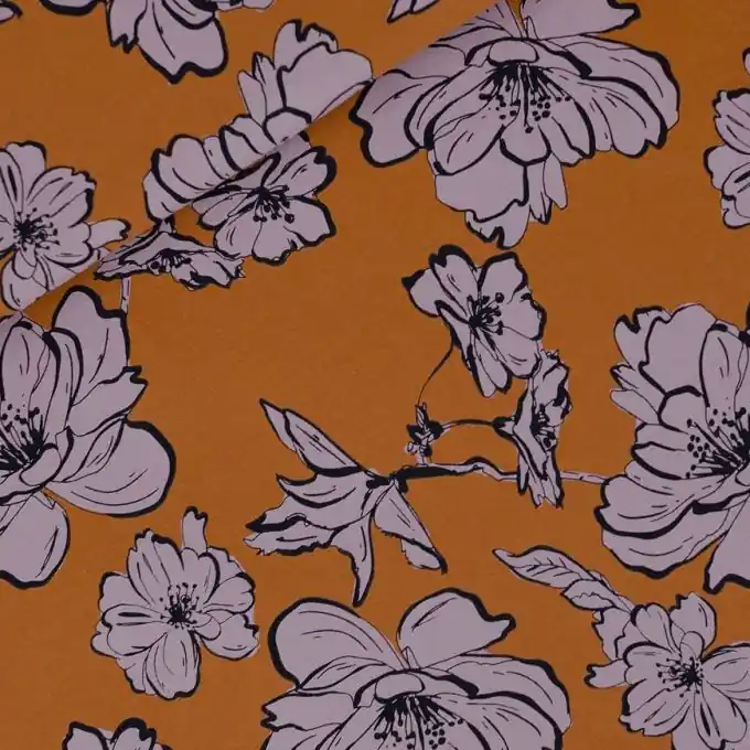 French Terry Sweatstoff Braun-Orange Blumenmuster 150cm – See You At Six Saisonangebot